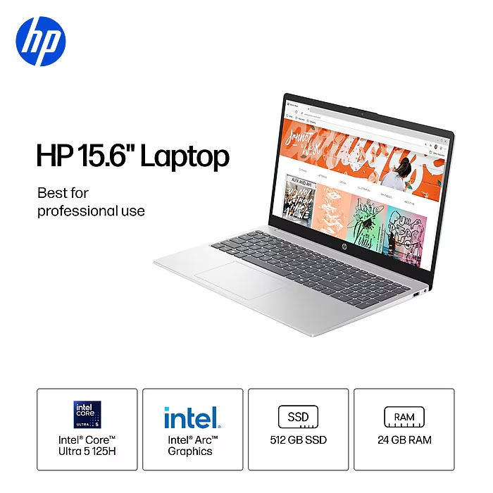 HP 15.6-inch FHD Touchscreen Laptop - Core Ultra 5 125H - 24GB RAM - 512GB SSD