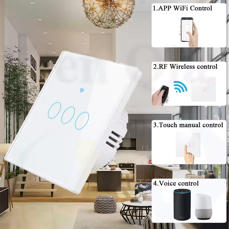 Tuya 3-Gang Smart Switch - No Neutral - White