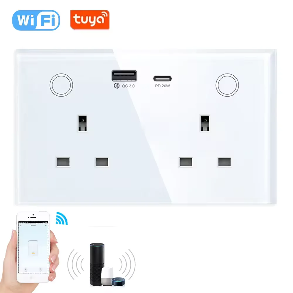 Double Smart Wall Socket with USB and USB-C