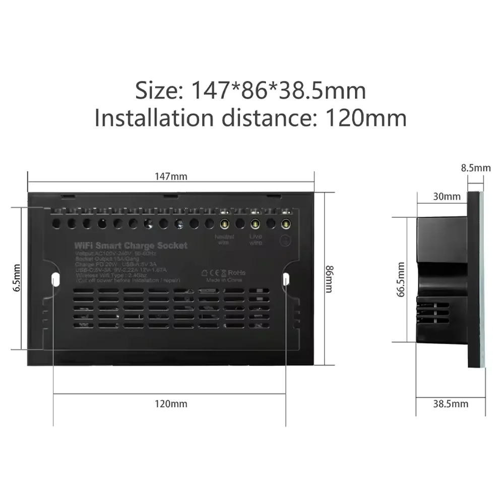 Double Smart Wall Socket with USB and USB-C