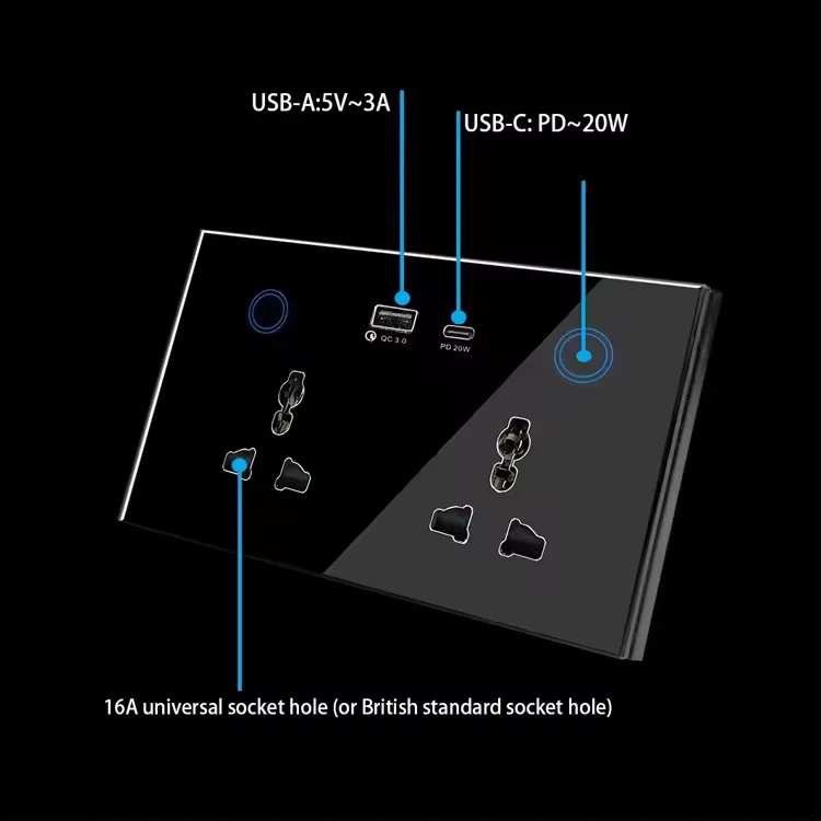 Double Smart Wall Socket with USB and USB-C